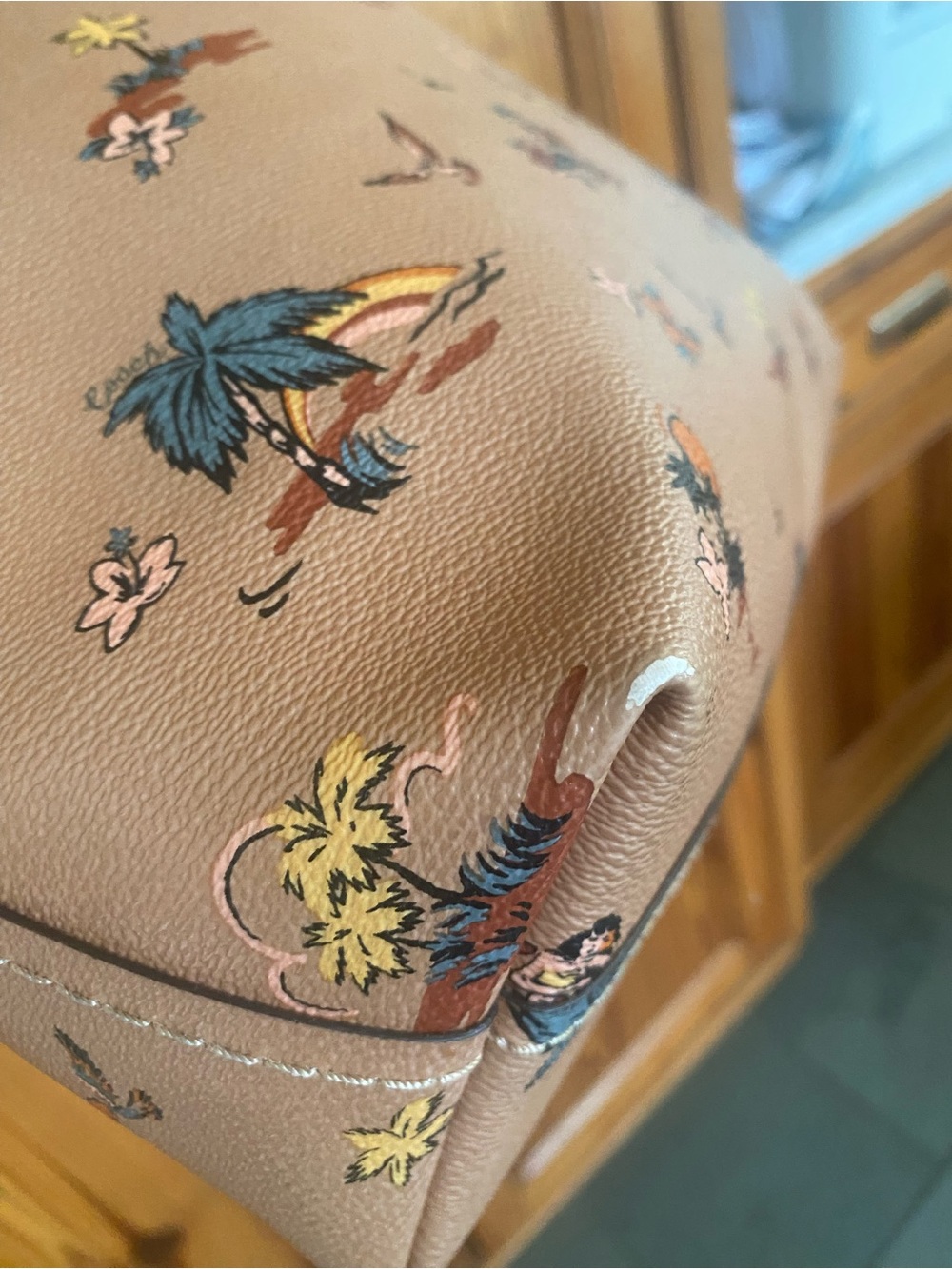 Coach Pink Tan Tropical Print Leather Tote - Picture 5 of 16
